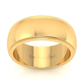 14K Yellow Gold 8MM Comfort Fit Milgrain Ladies and Mens Wedding Band, Size 16